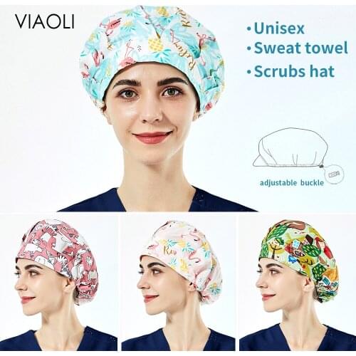 Pet Grooming Scrubs Hat for long hair wholesale Floral printing Scrubs Caps Beautician Operator hat Health service work Caps new