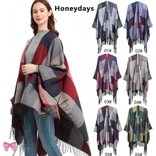 Simple Plaid Design Winter Cashmere Scarf Popular Pashmina Poncho Warm Thick Blanket Casual Ladies Tassel Wraps Cashmere Shawls