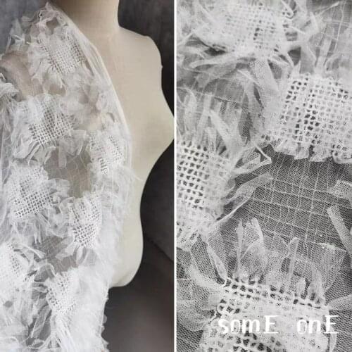 Embroidered Mesh Tulle Fabric White French Square Pattern DIY Background Decor Fluffy Skirt Wedding Dress Lace Designer Fabric