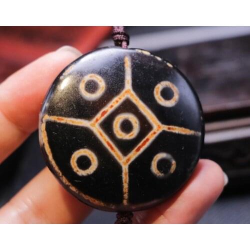 Magic Tibetan Old Agate Totem KingKong 10 Eye Big Coin Shape Dzi Bead Pendant LKbrother Sauces Top Quality Guarantee