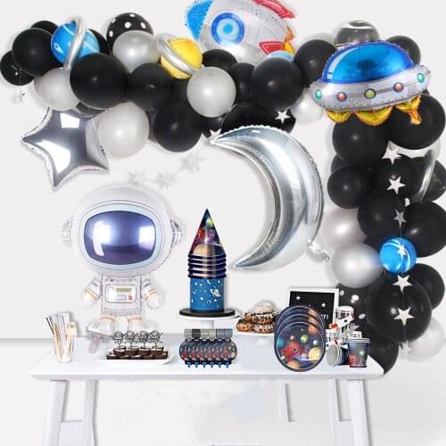 Outer Space Party Astronaut Rocket Ship Foil Balloons Galaxy Solar System Themed Boy Kids Birthday Party Decor Favors Balloons