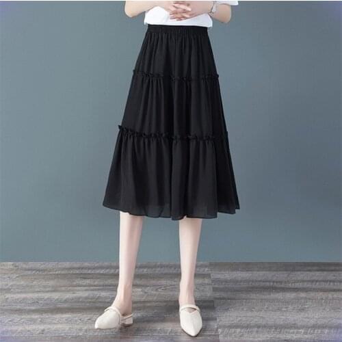 Womens Vintage Chiffon Long Skirt 2020 Summer Female Sweet Girl Casual High Waist Skirts Faldas 10 Colors Plus Size M-8XL
