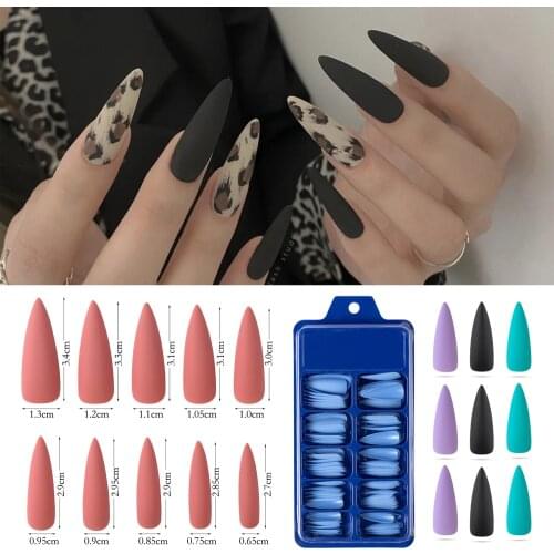 100Pcs Box Stiletto Matte Colorful Pure Color Optional Nail Tips Wholesale Full Cover Nails Gels Nails Artificial False Nail