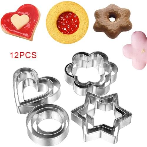 12pcs Cake Cutting Mould Set Heart Flower Star Round Cake Mold Stainless Steel Decoration Fondant Sugar Craft Baking Moulds