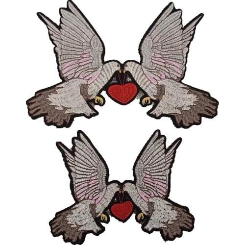 Set of 2PC LOVE Bird of Peace Patches Iron on Stickers Pigeon Embroidered Patch for Clothes DIY Patchwork Dove Badge Appliques