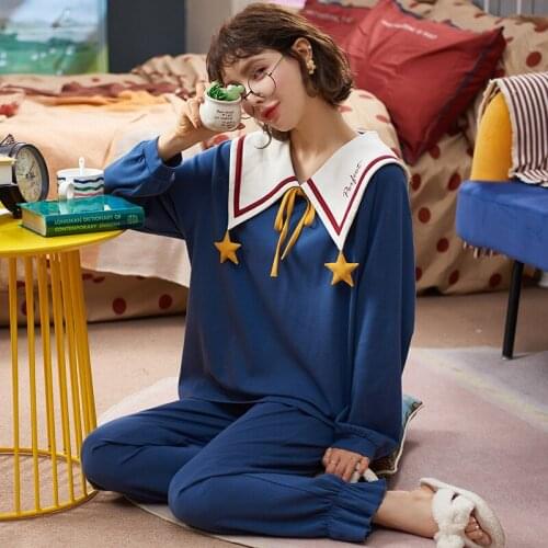 2020 Fast Shipping Cotton Womens Pajamas Set Autumn Winter Pyjamas Print Sleepwear Sexy Home Clothes For Women Lingerie