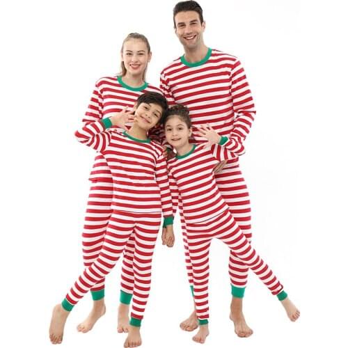 2021 Christmas Pajamas Sets Family Matching Clothing Sets Mother Father Christmas Sleepwear Baby Boys Girls Homewear Striped PJS
