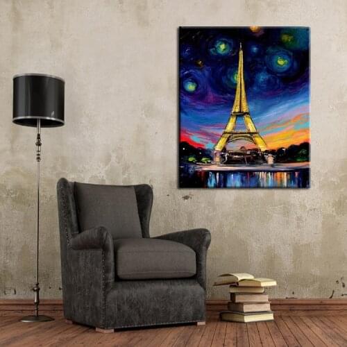 Abstract Paris Night Landscape Oil Painting On Canvas Abstract Eiffel Tower Oil Painting On Canvas For Wall Artwork