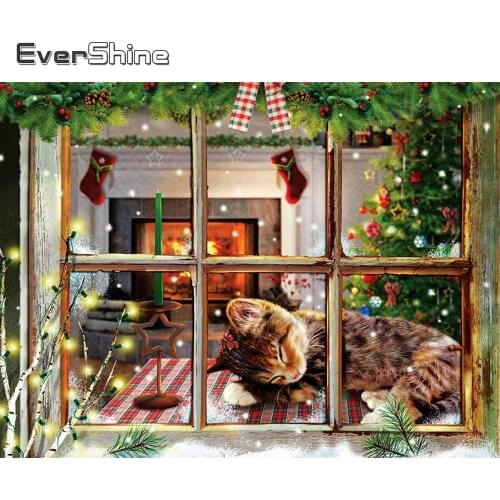 Evershine Diamond Painting Cat Cross Stitch 5D DIY Diamond Mosaic Christmas Animal Embroidery Full Square Round Handmade Gift
