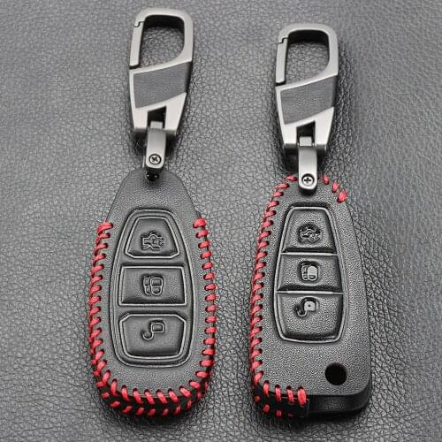 Car Remote Smart Car Key Cover for Ford Fiesta Focus Mondeo C-Max B-Max Kuga Leather Case 3 Buttons Car Styling
