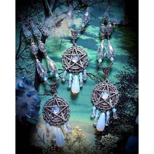 White Pentacle Necklace, witch jewelry, pentagram necklace, wiccan jewelry, pagan jewelry