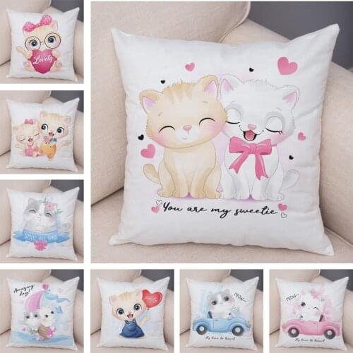 Cartoon Cat Print Cushion Cover Decor Cute Pet Animal Pillow Covers Lovely Pillow Case Linen Pillowcase for Children Room Sofa