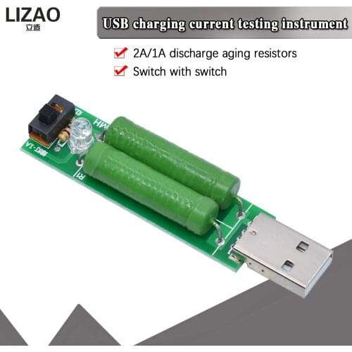 USB Port Mini Discharge Load Resistor Digital Current Voltage Meter Tester 2A 1A With Switch 1A Green Led 2A Red Led