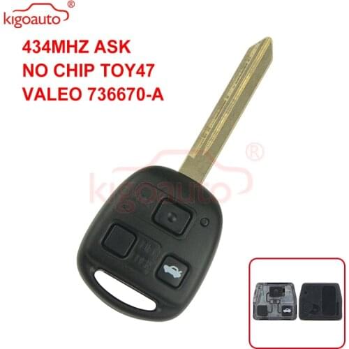 Denso( not Valeo) Kigoauto Remote key 3 button no chip TOY47 blade 434mhz ASK for Toyota Avensis 2004 2005 2006 2007 2008 2009