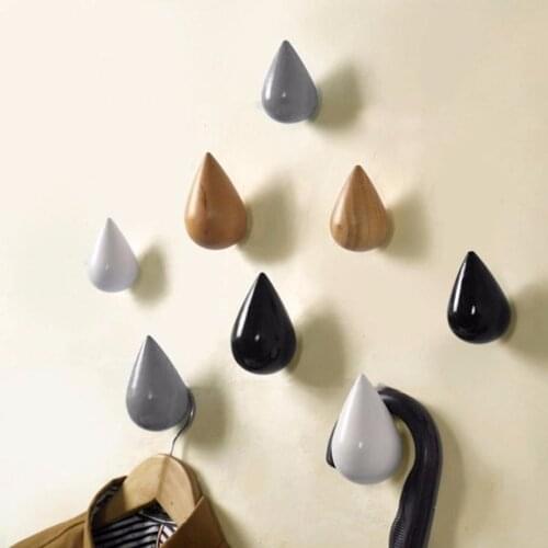 1Pcs Wood Wall Hanger Chic Water Drop Bathroom Door Coat Hat Single Hook Holde For Kitchen Door Bathroom Storage Hooks#007