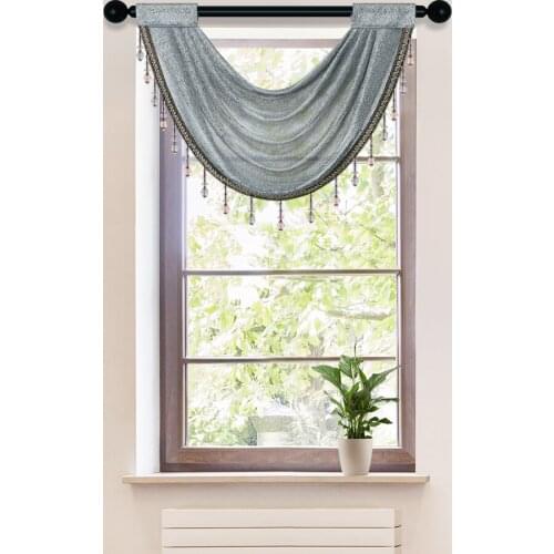 ELKCA Silver Grey Tulle Waterfall Swag Valances for Living Room Kitchen Semi Sheer Curtain Valance Rod Pocket with Tassel