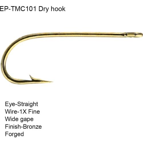 Eupheng 100pcs EP-TMC101 Dry Fishing Hook Eye-Straight 1X Fine Hook Wide Gape Forged Fly Fishing Hook