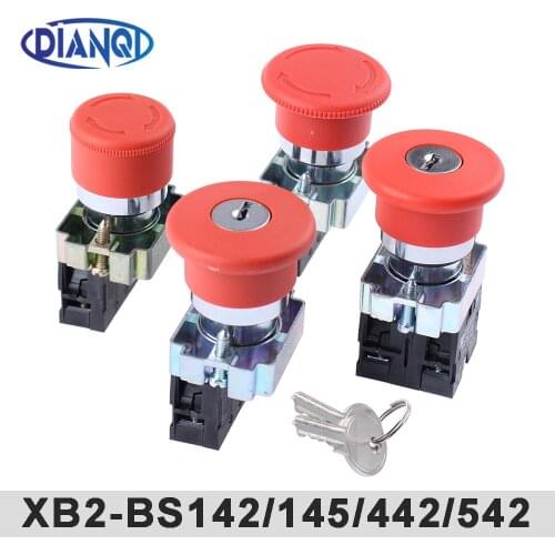 XB2-BS142 BS145 BS442 BS542 1NC/1NO1NC key emergency stop Rotary push button switch 2 position Latching/Momentary Locking/Reset