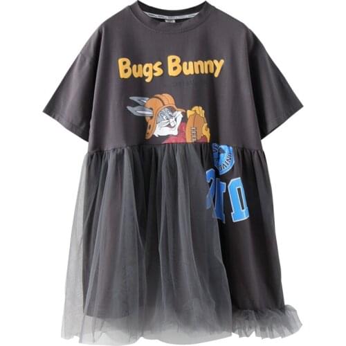 Kids Girls Summer Dresses 5 6 8 10 year Cartoon Rabbit Print Cotton Mesh Dress