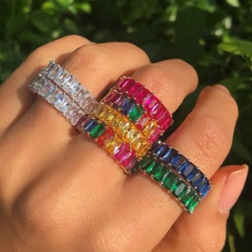 CZ Gold Lady Rainbow Rings Geometry Wedding Engagement Ring femme Women For Ring Party Gift Charm Rhinestone ins Jewelry