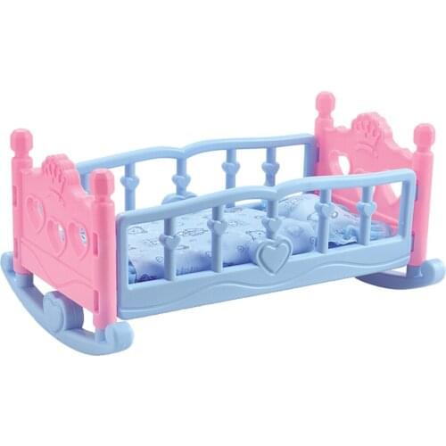 Dolls Cradle Rocking Bed Heart Design Bear Mattress Pillow Bedding Set