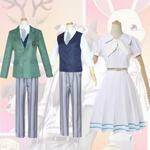 Anime BEASTARS Cosplay Costume Legoshi Haru School Uniform White Rabbit Dress Wig Hair Girls Boys Academy Suit Shirt Vest Pants