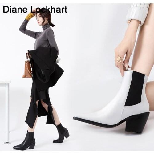 Hot Sale Women Pointed Toe Chelsea Short Boots Thick Square Heels Western Cowboy Booties Ankle Boots Women 2020 Winter New 33 43