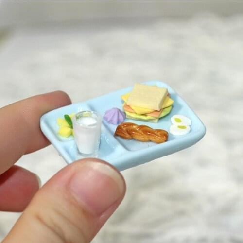 Dollhouse Miniature Milk bread food Mini Breakfast Buffet Dish Pretend Food Play Doll House Furniture Accessories