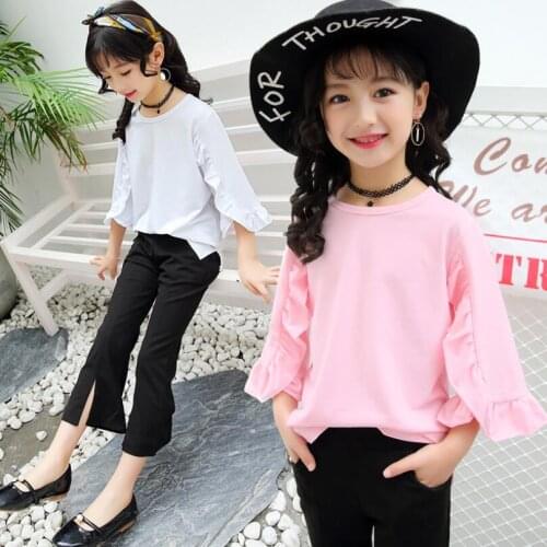 Fashion 2020 Spring Fall Summer Cotton Girls Clothing Sets Toddler Teen Child Clothes Set Kids T-Shirt + Pants 2 Pcs Suit JW4452