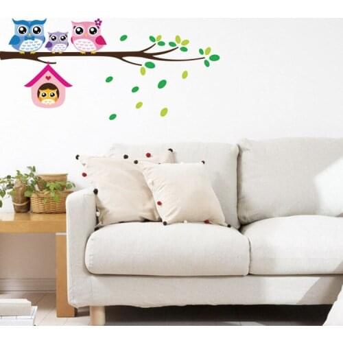 Fashion Owls Branch Vinyl Mural Wall Stickers Cartoon Decal Removable DIY Home Wall Paper Funny Kids Room Decor