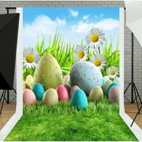 Washable Easter Theme Photography Background Eggs Rabbit Flowers Grassland Baby Child Photo Backdrops for Photo Studio