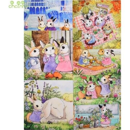 Cartoon Little Rabbit,Hand Dyed Cotton Canvas Fabric,For DIY Sewing & Quilting Purse Bags Book Cover Home Decoration Material