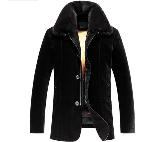Mens Golden Mink Fur Coat Silk Velvet Shell Overcoat Luxury Black Leather Jacket Removable Lined Parkas Custom