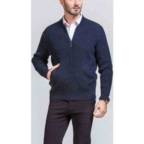 Pure goat cashmere double layer strand add thick knit men smart casual zipper cardigan sweater coat M/105-3XL/125