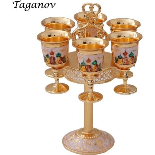 Seven-piece Set Russian wine cup set gold gift Barware drinkware accessories vodka glass shot glasses Bar Sets wine rack shelf