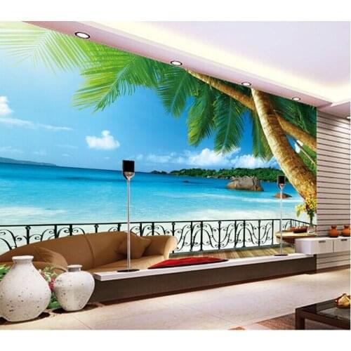 Custom landscape wall mural,coconut palm the Aegean sea beach mural for the sitting room bedroom TV wall waterproof wallpaper