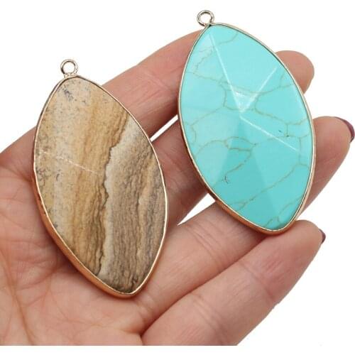 Natural Stone Pendant Section Horse Eye Semi-Precious Charms For Jewelry Making DIY Necklace Anklet Accessory