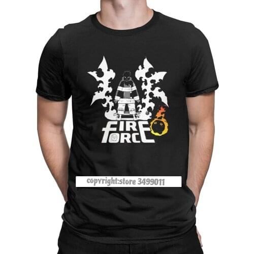 Novelty Fire Force Tee Shirt Men Pure Cotton Tshirts Firefighter Hero Enen No Shouboutai Anime Tees Clothing