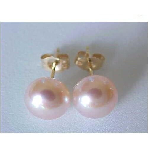 New Arrival Favorite Pearl Earring 8mm Genuine Pink Pearl Stud Earrings Solid 14kt Yellow Gold Plated Fine Jewelry Women Gift