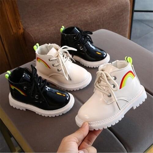2021 New Autumn Girls Boots Pu Leather Childrens Shoes Cute Rainbow Boys Single Boots Fashion Toddler Kids Shoes 21-30