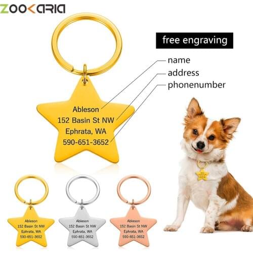 Personalized Dog Tags Engraved Cat Puppy Pet ID Name Phone Number Collar Tag Pendant Pet Accessories Pentagram Dog Tag
