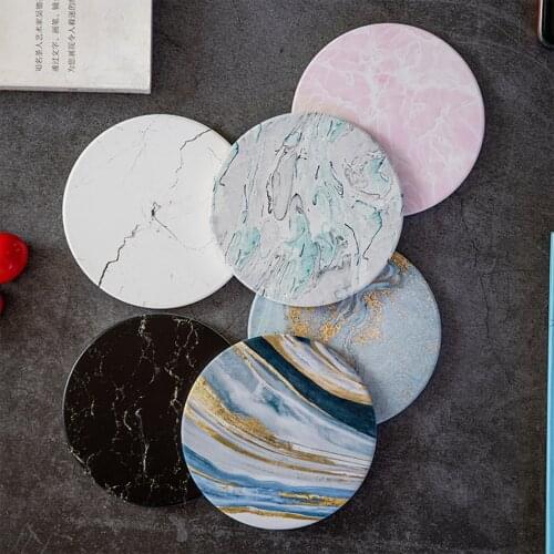 Marble Style Cup Coasters Nordic Insulated Round Ceramic Coffee Mug Coasters Absorbent Hot Pads Wedding Kitchen Placemat