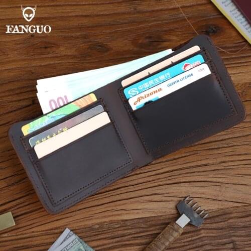 Retro Crazy Horse Leather Wallet Handmade Bifold Money Purse Genuine Leather Credit Card Holder Short Wallets Men Coin Pocket