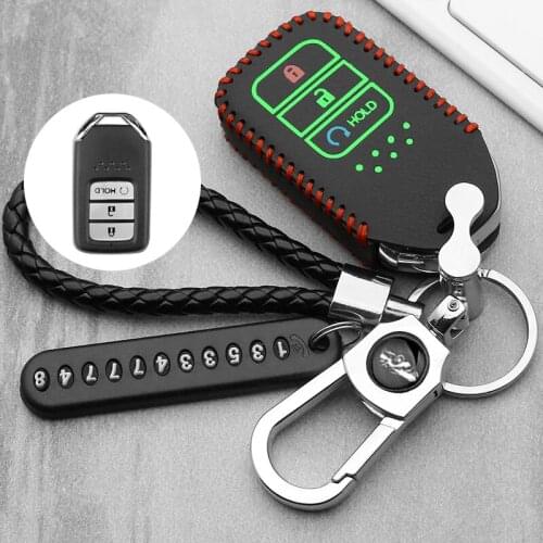 For Honda For Fit For Civic For HR-V CRV Odyssey Accord Luminous leather Car Styling Remote Smart Key Cover Fob Case Shell