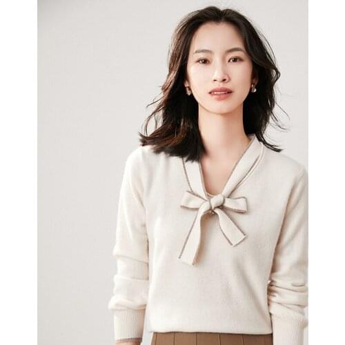 2021 Hot Sale 100% Cashmere Knitted Sweater Women V-Neck Long Sleeve Standard Knitwear Autumn Winter Fashion Female Soft