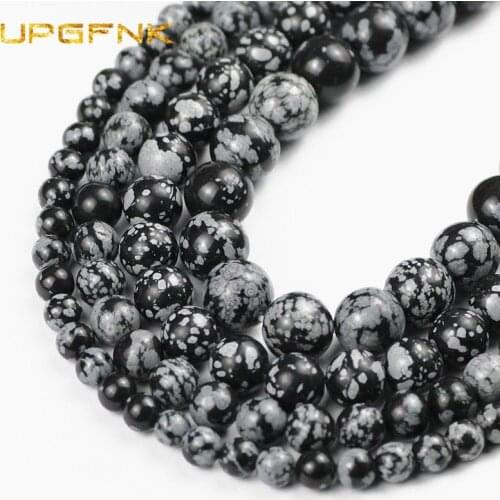 UPGFNK Natural Stone Snowflake Alabaster Round Loose Beads For Jewelry Making DIY Bracelet Accessories 15'Strands 4/6/8/10/12mm