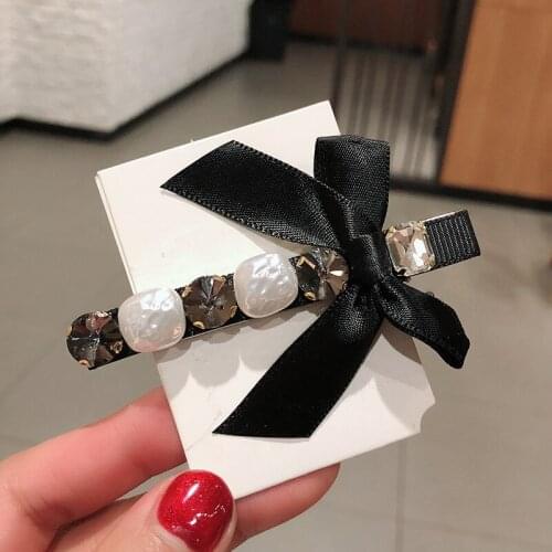 Vintage Hair Clip for Girls Hairpins Retro Korean Bow Pearl Flash Rhinestone Hairgrip Luxury Hairwear Hair Accessories for Women