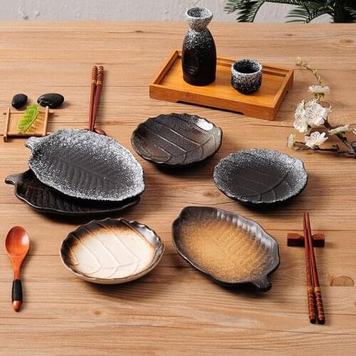 Japanese retro tableware ceramic creativity irregular leaf shape snack sushi cold dish flat side cheese plate