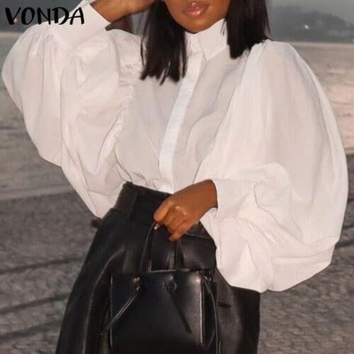 Women Shirts Vintage Long Sleeve Lapel Neck Party Shirts Office Ladies Casual Solid Blouse 2021 VONDA Female Blusas Femininas