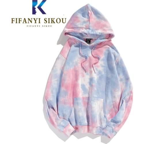 2021 Autumn Women Sweatshirt Fashion Print Tie Dye Hoodies Pocket Loose Pocket Long Sleeve Pullover Female Hooded Sweatshirts